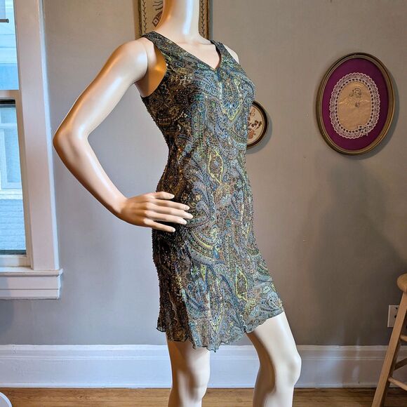Vintage Y2K Georgiou Studios Silk Mini Dress Beaded Sequin Whimsigoth Party 2 - Picture 3 of 15